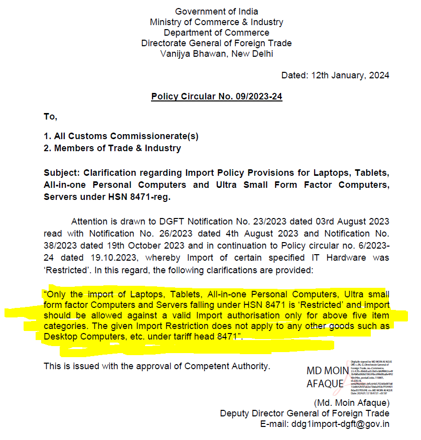 ManojBhati14's tweet photo. @dgftindia We request DGFT to clarify that the Interactive Flat Panel should be required or not Restricted License as per the this DGFT Policy Circular No. 09/2023-24 bcs only 5 items specified mentioned in circular https://t.co/mNwwIF6hur