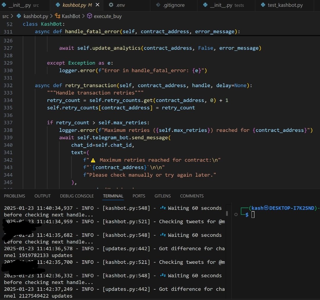 Proudly built my personal sniper bot. It continuously tracks Twitter handles for CA/Pump.fun links, extracts contract addresses, verifies Solana-based contracts, and snipes newly deployed tokens in seconds. I absolutely love this bot.