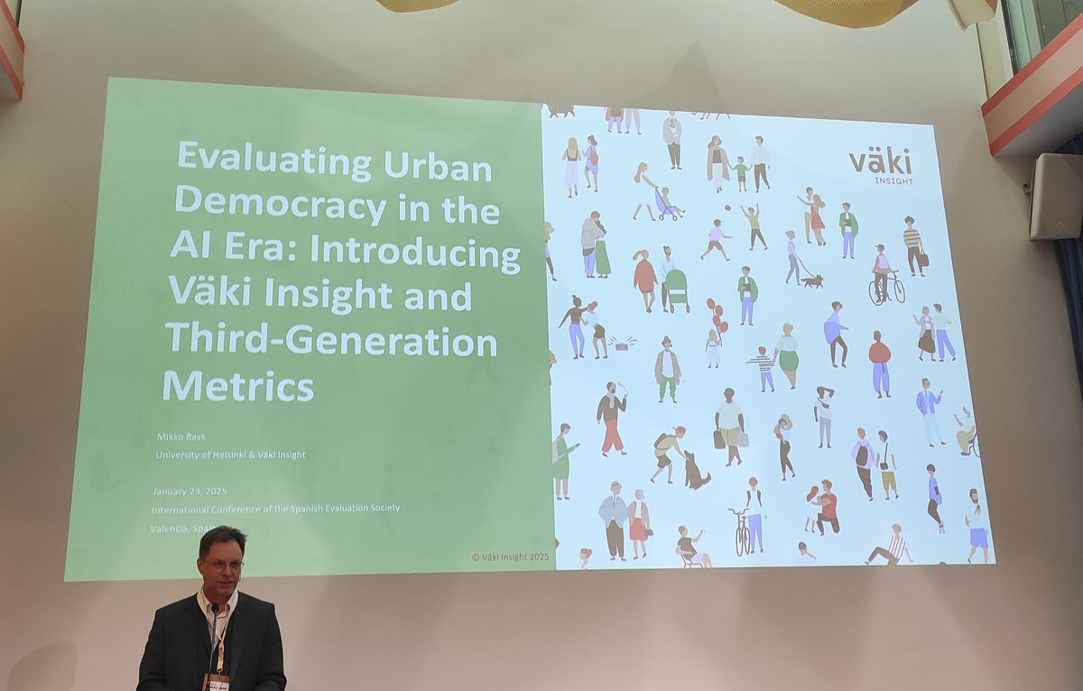 En <a href="/MikkoRask/">Mikko Rask</a> aborda l'#avaluaciópolítiques en l'àmbit de la democràcia urbana en l'era de la intel·ligència artificial. #AI #IA #InteligenciaArtificial
<a href="/socevaluacion/">Sociedad Española de Evaluación</a>
@VLCILab #SEE2024