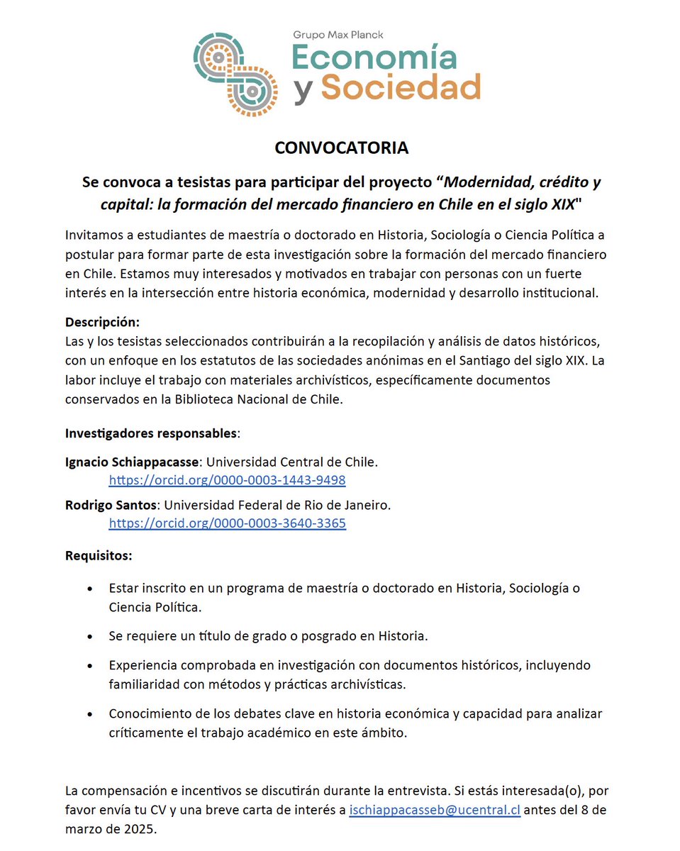 ¡Buscamos estudiantes motivadas(os)! La invitación es también a ser parte de un equipo de investigación colaborativo y con redes internacionales. 

Si conoces a alguien que pudieses estar interesado, te agradeceríamos que le compartas esta invitación. 😊

<a href="/EsocUcen/">Centro de Investigación en Economía y Sociedad</a>