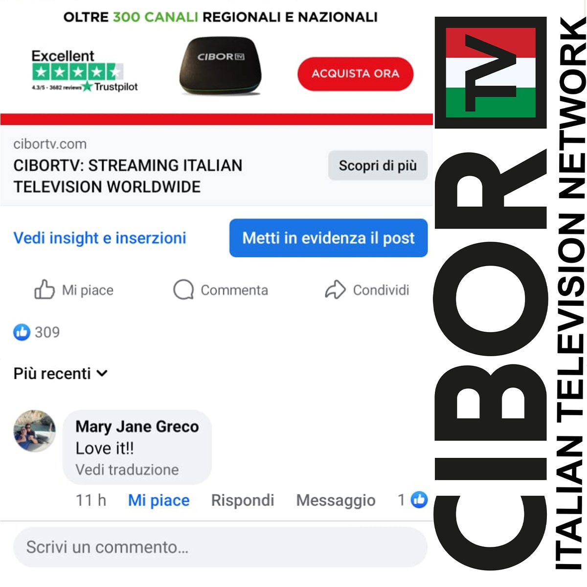 Ancora feedback positivi
cibortv.com
Acquista con fiducia