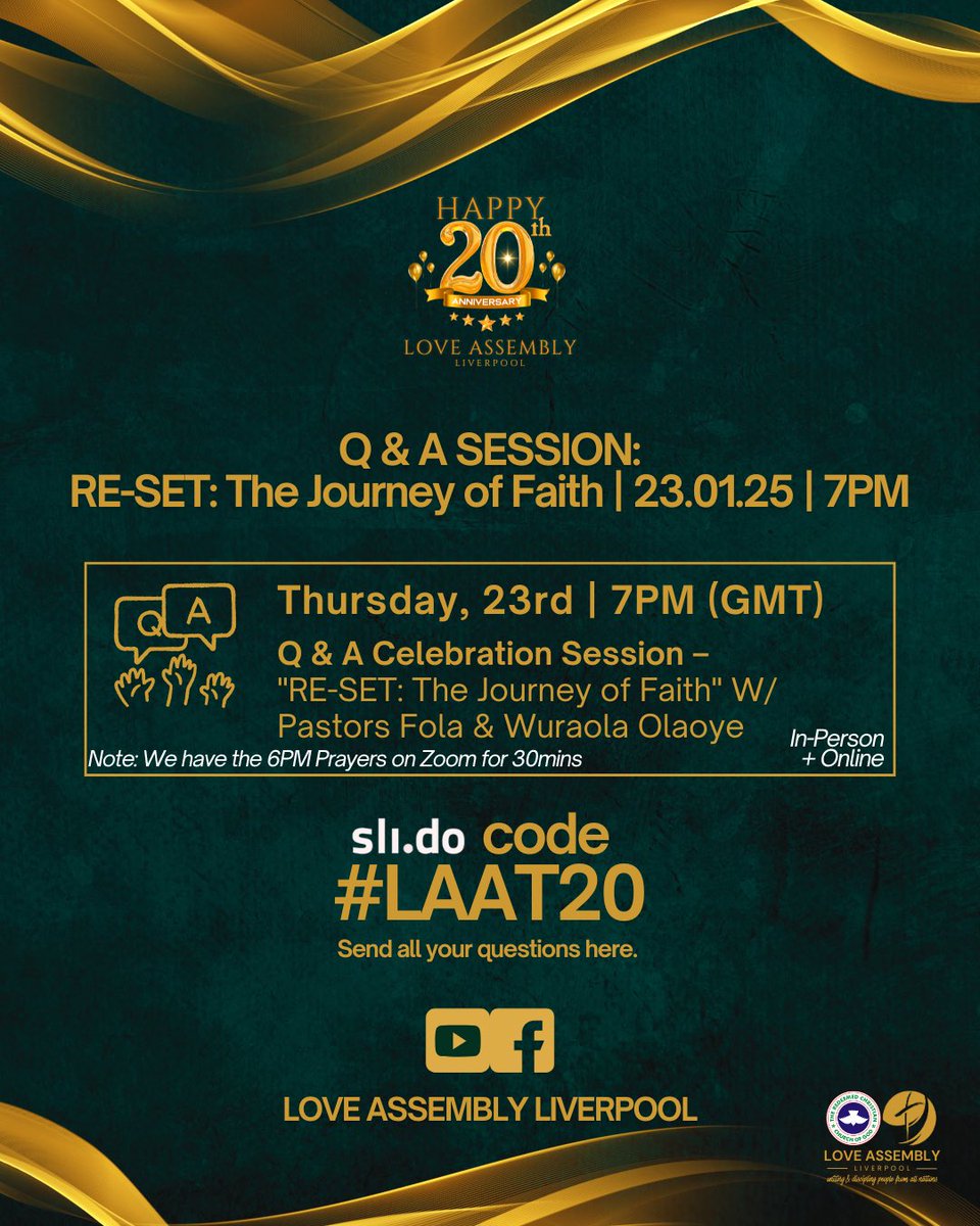 LoveAssembly's tweet image. CELEBRATING 20 YEARS OF GOD’S FAITHFULNESS 🥳🥳 

Join us tonight in person and online as we celebrate 🥳!!!