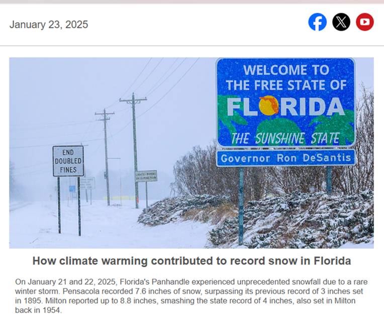 Like clockwork
Global warming caused Florida's snow