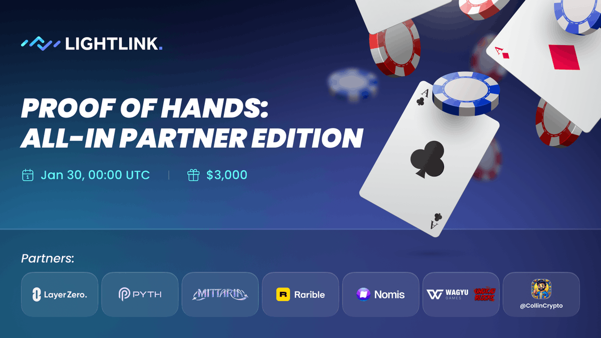 LightLinkChain's tweet photo. 1/4 Surprise! We’re throwing a poker tournament to celebrate our 2nd birthday 🎂

Proof of Hands: All-In Partner Edition is here! 🃏
💰 $3,000 prize pool
🗓️ January 30, 2025
⏰ 00:00 UTC
📍 @LePokerGame

Show us your best hand and go all-in with us 😏 https://t.co/e41OLlG2RY