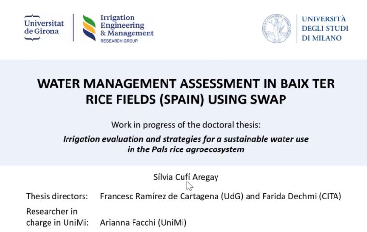 As part of a <a href="/PROMEDRICE/">PROMEDRICE_PRIMA</a> research stay in <a href="/LaStatale/">Università degli Studi di Milano</a>, <a href="/AGROENG_UdG/">AGROENG_UdG</a> PhD student #SilviaCufí presented her progress applying SWAP model in #BaixTer rice area