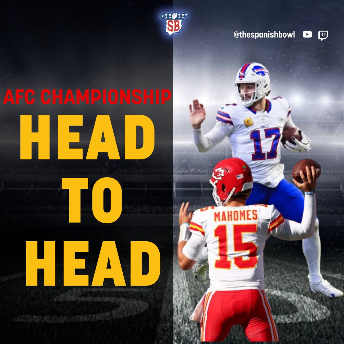 TheSpanishBowl's tweet photo. 🏈 Nueva entrega del Head to Head  

📷 Hoy os traemos la previa del partido por la AFC. Con la participación de  

Hablando de sus @EstampidaBills : @EduBillsMafia 
🆚
Del lado de los @Chiefs_Esp : @AitorManzano_ 

🎙️Presenta y dirige @whodatspain 

🔗 https://t.co/9FPth0bclq https://t.co/OTumFwzmfB