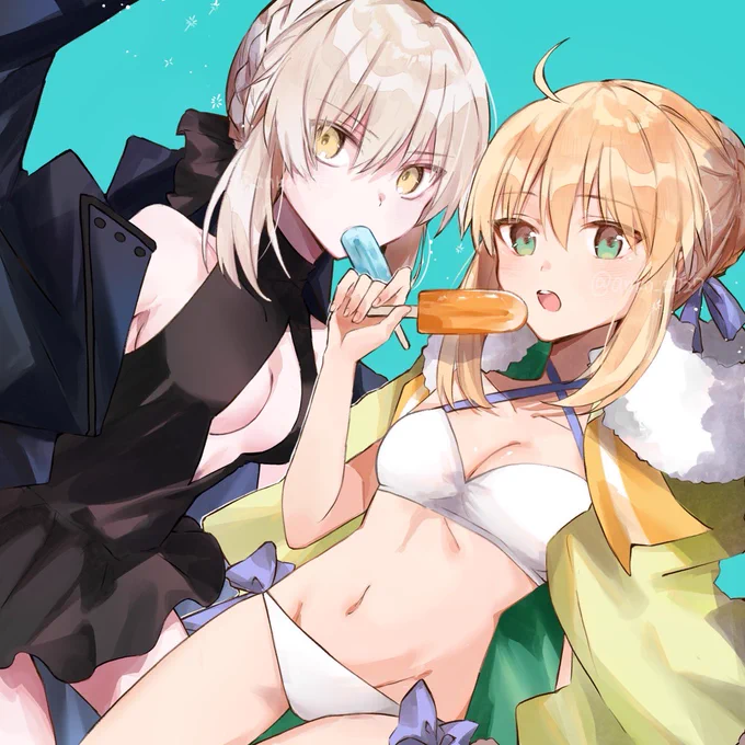 水着な黒王&青王/ アルトリアオルタ・アルトリア#FGO  #FateGO  #Fate 