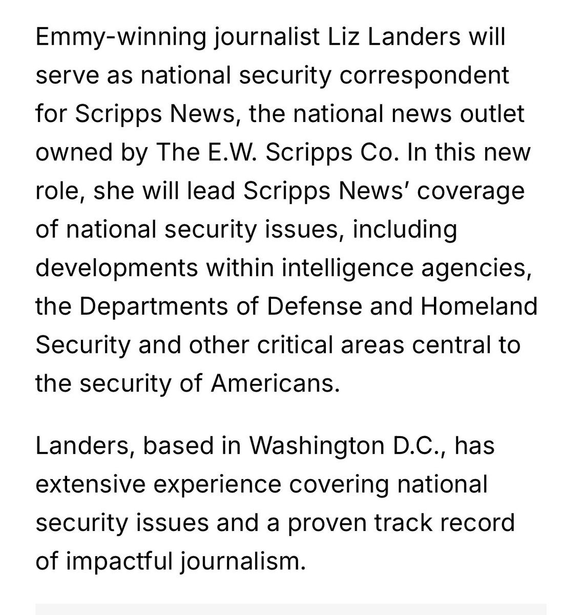 ElizLanders's tweet image. New year and new beat covering national security!
I am excited for this challenge and grateful to @scrippsnews for the support and opportunity.
Send tips and add me to your lists: Liz.landers@scripps.com