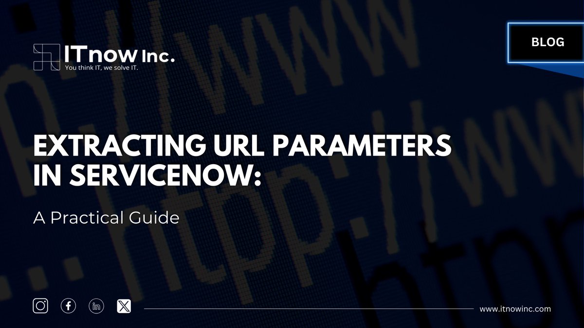itnowinc's tweet image. Extracting URL Parameters in ServiceNow: Simplify data flow &amp;amp; enhance user experience. Learn how to use GlideURLV3 &amp;amp; JavaScript methods for seamless data transfer. 

Read Blog - bit.ly/42vv8hX

#ServiceNow #URLParameters #Development #Efficiency #DataFlow