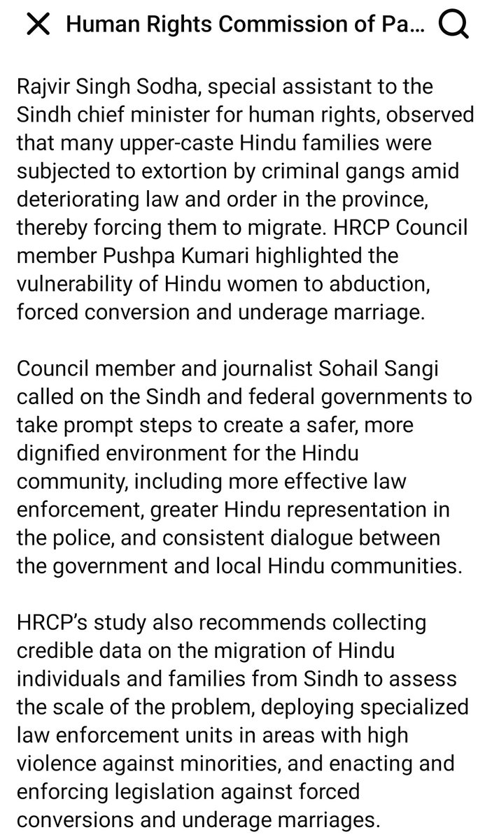 Human Rights Commission of Pakistan says Hindus in Sindh are leaving for India due to violence &amp; discrimination: