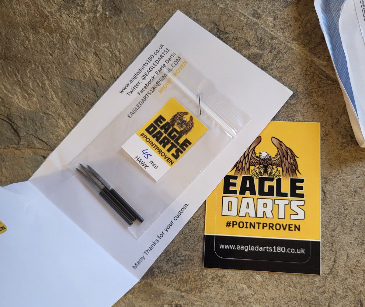 BraemarGareth's tweet image. New points arrived a day early. That&apos;s what I call service. Now my @UnicornDarts Wraiths are ready for some proper practice. 
Thanks @EagleDarts1 #pointproven #foreveryplayer