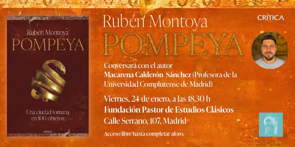 Os espero a todos mañana en la Fundación Pastor de Estudios Clásicos para conversar sobre mi libro, Pompeya, los nuevos descubrimientos, y vuestra pasión por el mundo antiguo 🏛️🏺🌋 Gracias a <a href="/Ed_Critica/">Editorial Crítica</a>, a @aureaclasicos y a los organizadores de este evento por vuestro cariño ❤️
