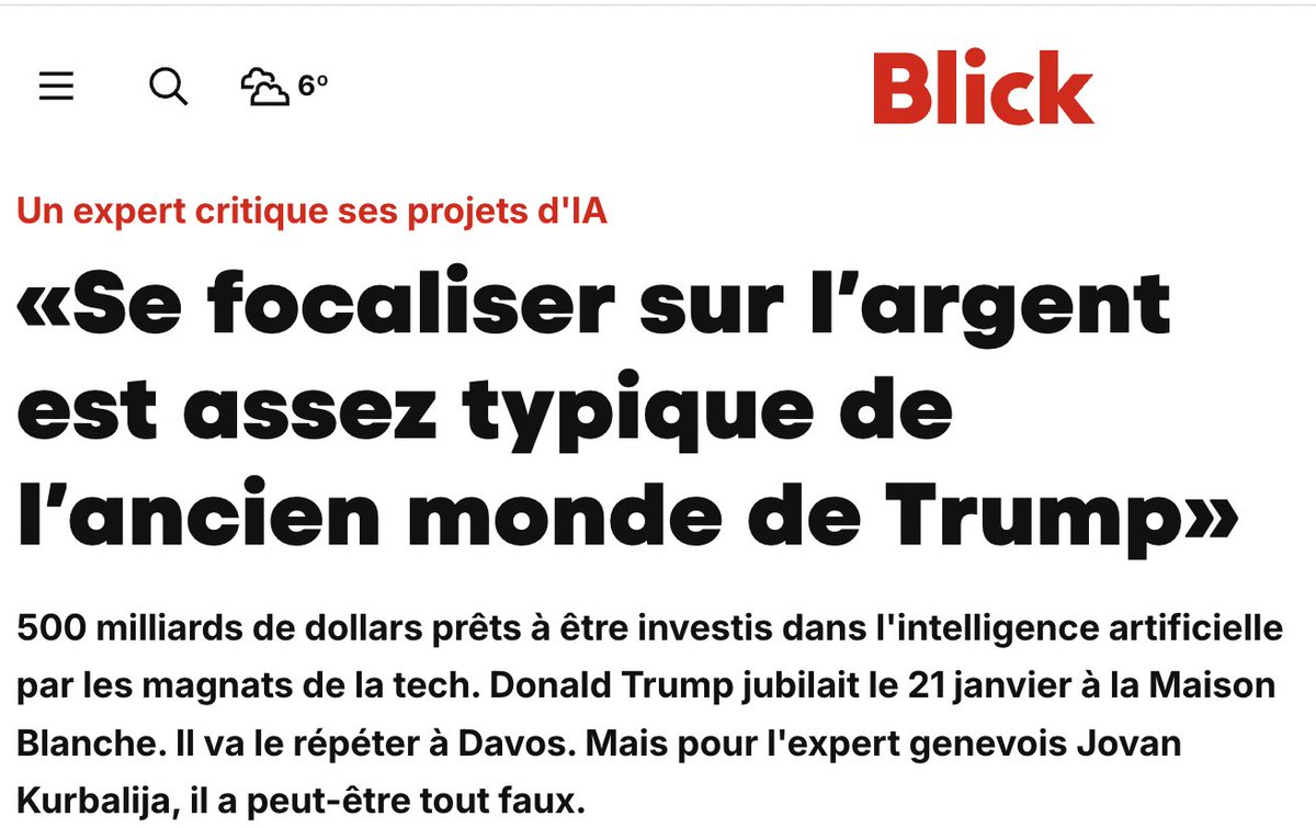 Richard Werly (@werlych) on Twitter photo Ne pas se tromper d'enjeu sur l'IA. Et si <a href="/realDonaldTrump/">Donald J. Trump</a> , lui, avait tort ? Merci <a href="/jovankurbalija/">Jovan Kurbalija</a> <a href="/DiplomacyEdu/">DiploFoundation</a> d'avoir échangé avec @Blick_fr . A lire ici: blick.ch/fr/monde/un-ex… <a href="/LHeimgartner/">Ladina Heimgartner</a> <a href="/marcwalder/">Marc Walder</a> <a href="/JeanneretMichel/">Michel Jeanneret</a> Ne pas se tromper d'enjeu sur l'IA. Et si <a href="/realDonaldTrump/">Donald J. Trump</a> , lui, avait tort ? Merci <a href="/jovankurbalija/">Jovan Kurbalija</a> <a href="/DiplomacyEdu/">DiploFoundation</a> d'avoir échangé avec @Blick_fr . A lire ici: blick.ch/fr/monde/un-ex… <a href="/LHeimgartner/">Ladina Heimgartner</a> <a href="/marcwalder/">Marc Walder</a> <a href="/JeanneretMichel/">Michel Jeanneret</a>