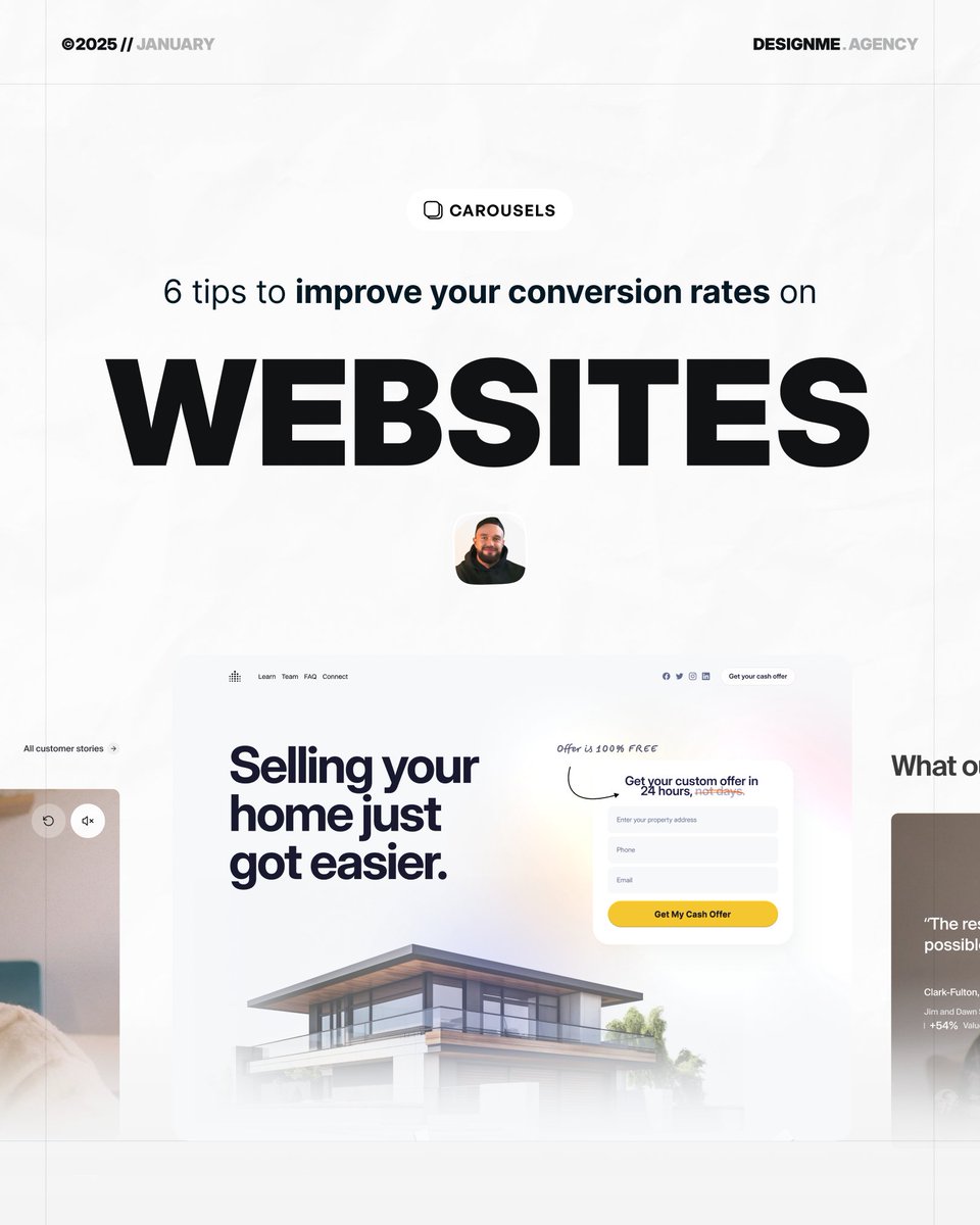 uiuxadrian's tweet image. 6 tips to improve conversions on your website.
We've tested these patterns across our agency site and client projects, consistently seeing conversion rates above industry average.
Here's what had the most impact on our CR 🧵