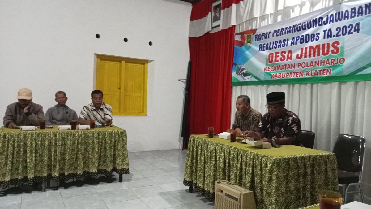 DesaJimus's tweet photo. 23/01/2025 Rapat Pertanggungjawaban Realisasi APB Desa Jimus TA. 2024 bertempat di Balai Desa Jimus dihadiri kades, perangkat desa, BPD &amp; disaksikan oleh Camat Polanharjo. https://t.co/0uSh2tpos2