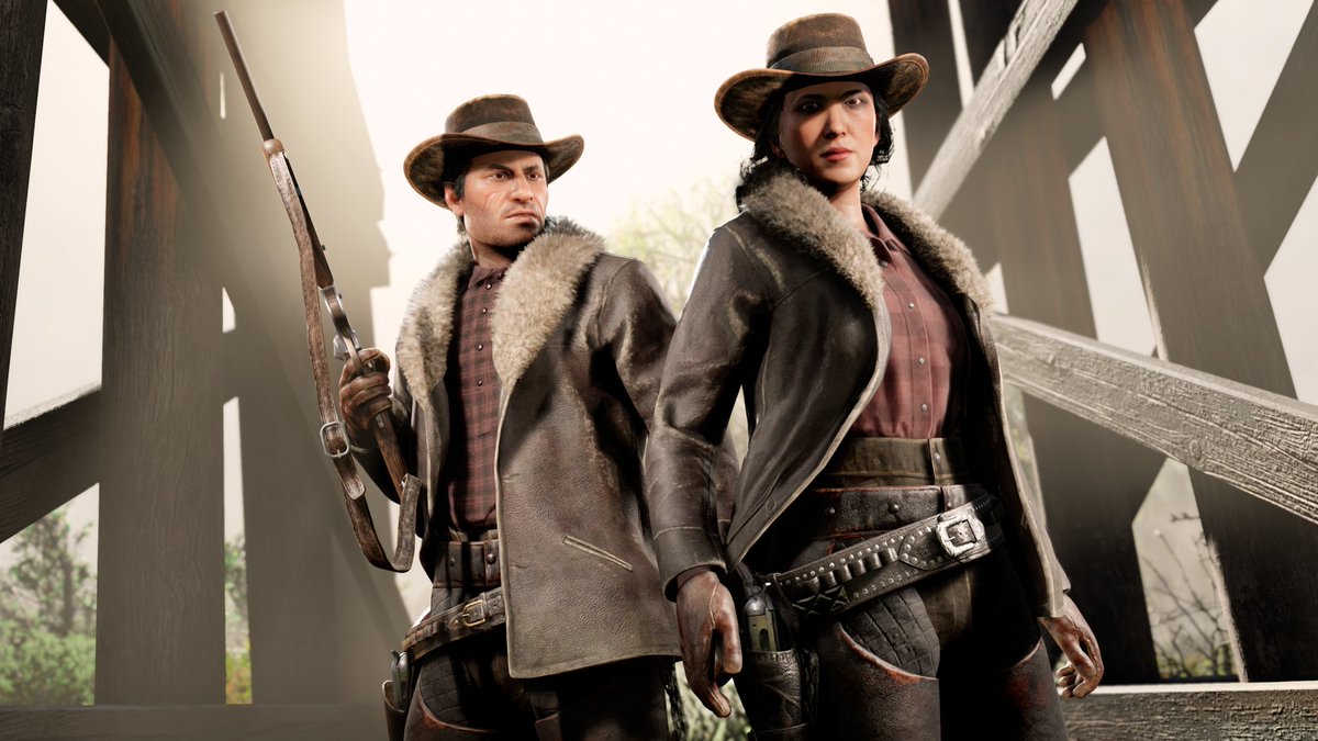 RockstarGames's tweet photo. Streamer @Brute_VS designed the featured Red Dead Online community-inspired outfit with braving the muddy trails of Valentine in mind. 

Get it for free from local Tailors and the Wheeler, Rawson &amp; Co. Catalogue through February 3: https://t.co/Mvvj4H200c https://t.co/5wBmbsIJ8d