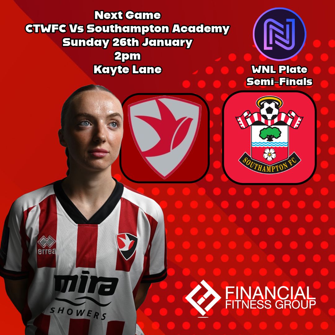 🔴NEXT GAME🔴 

This weekend we turn our attention to the <a href="/FAWNL/">FA Women's National League</a> Plate Semi-Finals as we welcome <a href="/SaintsFCWomen/">Southampton FC Women</a> Academy to Kayte Lane! 🔴🏟️

🏟️Kayte Lane, GL52 3PD
🎫£6 Adults, £1 U18s

Purchase in advance by clicking below! 🔴👇

buff.ly/40FkEen

#CTWFC #FAWNL