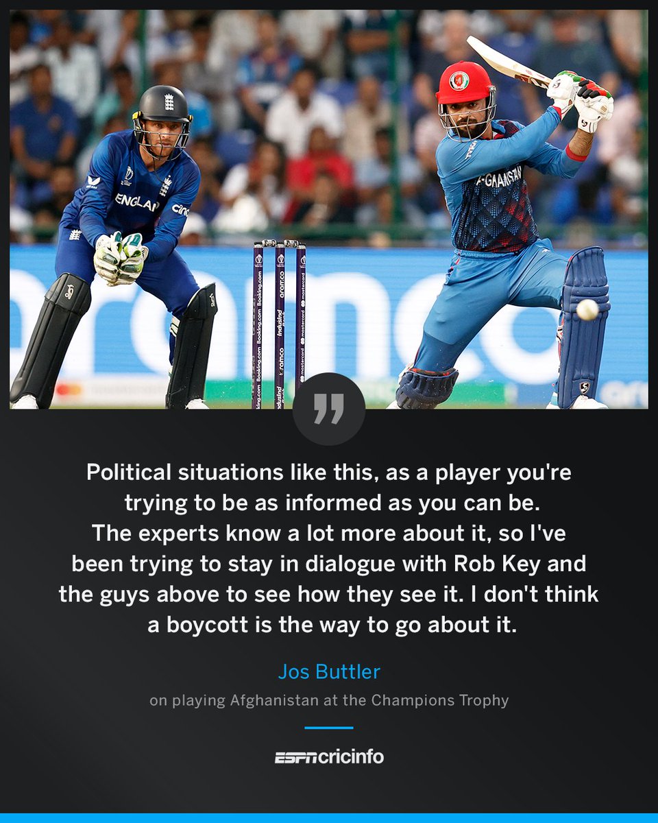 cricinfo's tweet photo. Jos Buttler: Afghanistan boycott at Champions Trophy is 'not the way to go' 🗣️ https://t.co/YdvM83ZXmM