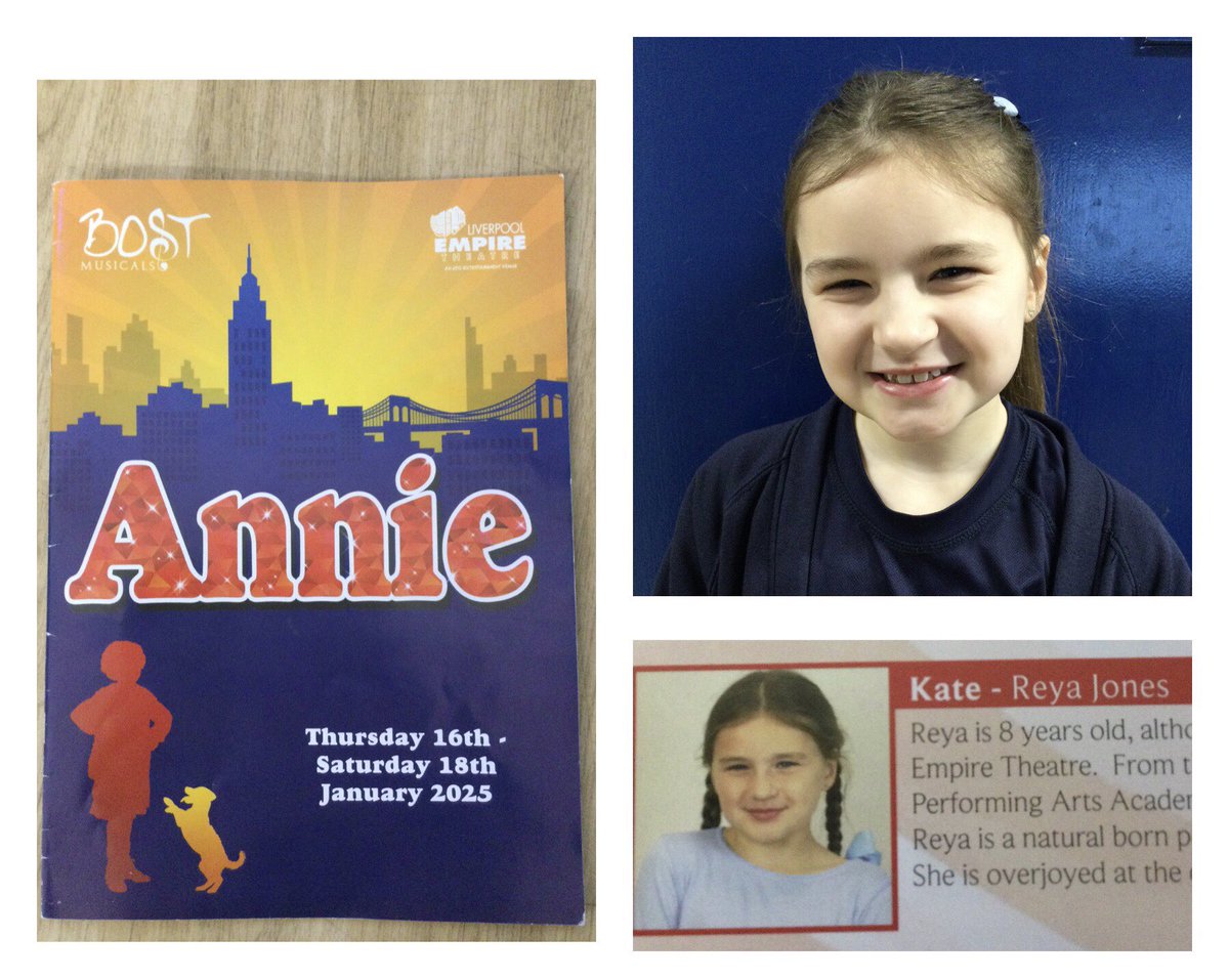 A huge congratulations to one of our Class 3 members, Reya. Reya spent her weekend performing at the Empire Theatre in Liverpool as Kate in the production of Annie. She has been rehearsing extremely hard and we are all proud of her at Bickerstaffe.
