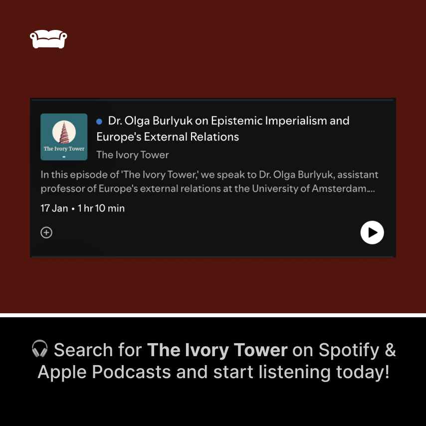 Room for Discussion (@room4discussion) on Twitter photo In our new episode 🎙️ of ‘The Ivory Tower,’ we speak to <a href="/OBurlyuk/">Olga Burlyuk</a>, assistant professor of Europe’s external relations at the <a href="/UvA_Amsterdam/">UvA Amsterdam</a>.
Listen to the episode: lnkd.in/eRapxdd6 In our new episode 🎙️ of ‘The Ivory Tower,’ we speak to <a href="/OBurlyuk/">Olga Burlyuk</a>, assistant professor of Europe’s external relations at the <a href="/UvA_Amsterdam/">UvA Amsterdam</a>.
Listen to the episode: lnkd.in/eRapxdd6