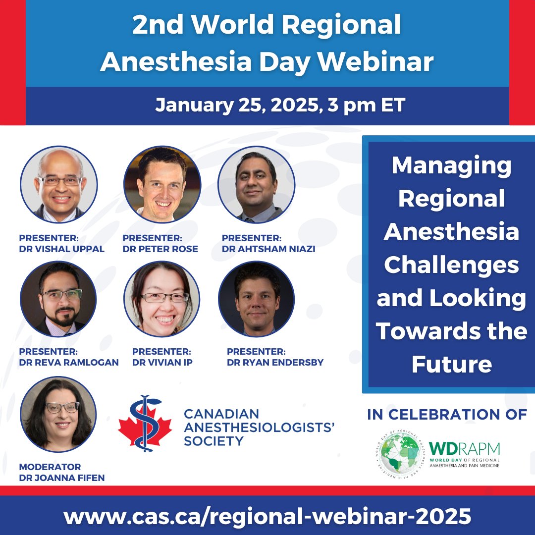 Canadian Anesthesiologists' Society (@casupdate) on Twitter photo 📅 THIS WEEK: Join <a href="/CAS_RegAnes/">CAS Regional & Acute Pain Section</a> for the 2nd World Day of Regional Anesthesia & Acute Pain Medicine Webinar!
🌍 Theme: "Joining Hands for a Pain-Free Future Worldwide."
🎥 Learn more about the day: youtu.be/ufpgnYwL4wg
👉 Register now: cas.ca/regional-webin… 📅 THIS WEEK: Join <a href="/CAS_RegAnes/">CAS Regional & Acute Pain Section</a> for the 2nd World Day of Regional Anesthesia & Acute Pain Medicine Webinar!
🌍 Theme: "Joining Hands for a Pain-Free Future Worldwide."
🎥 Learn more about the day: youtu.be/ufpgnYwL4wg
👉 Register now: cas.ca/regional-webin…
