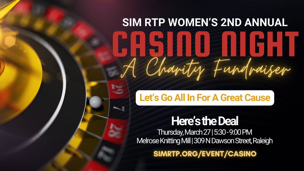 SIMRTP announce 2nd Annual Casino Night and Charity Fundraiser, returning to the beautiful Melrose Knitting Mill on Thursday, March 27th, 2025! 💡 Sponsorship Opportunities Now Open!

📅 Mark your calendars, and stay tuned for more details! simrtp.org/event/casino