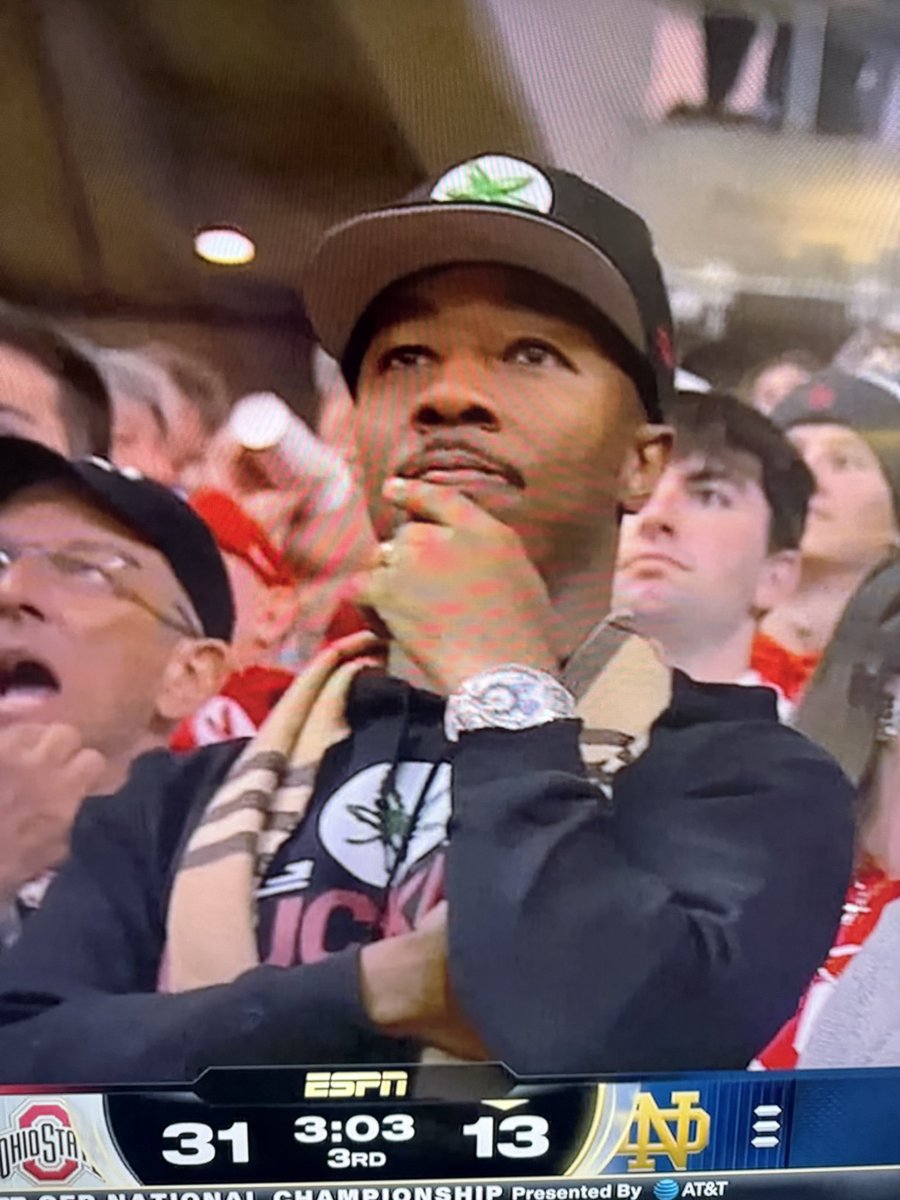 MekkaDonMusic's tweet photo. I’ve been sent this picture from the broadcast 100 times. I was thinking about how I was gonna celebrate 🤔😩😅 #BuckeyesWin #BuckleUp https://t.co/mBIHOsZbkc