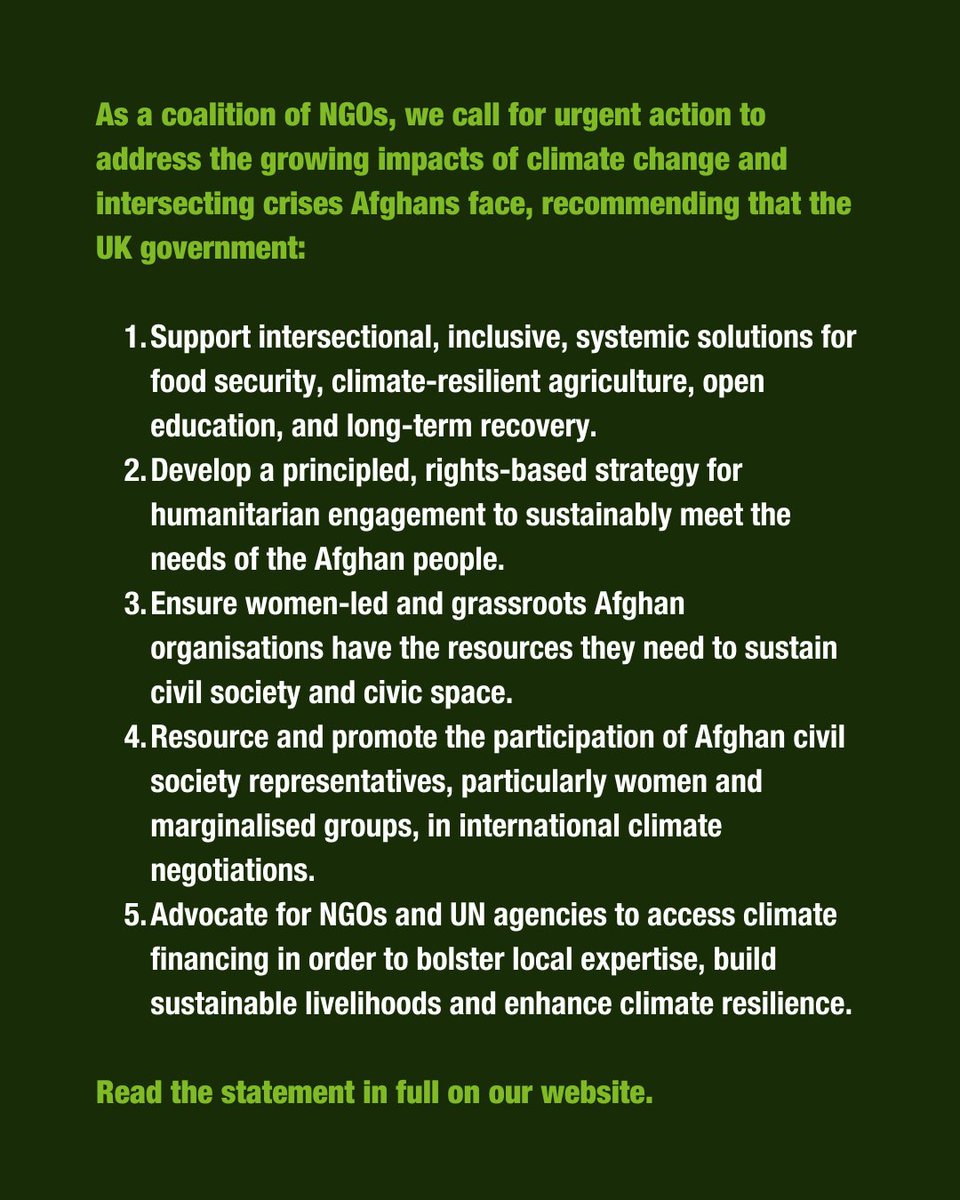 To begin 2025, a coalition of British charities &amp; organisations working in #Afghanistan came together  to advocate for sustained support for the Afghan people as they confront the devastating consequences of climate change.

Read the full joint statement: bit.ly/4jADJ98