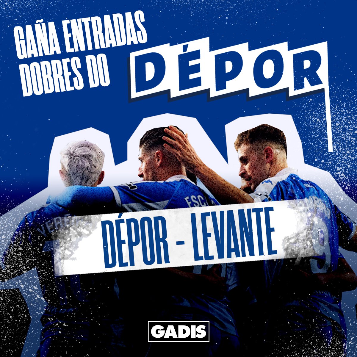 💙 #SORTEO 💙 GAÑA unha das 5 ENTRADAS DOBRES para o encontro entre o @rcdeportivo e o <a href="/LevanteUD/">Levante UD</a> deste sábado que sorteamos. É moi sinxelo:

1️⃣ Sigue a <a href="/gadis/">Gadis</a>  🙌.
2️⃣ Fai RT a este post 🔄.

Participa ata o xoves 23!

Bases: gadis.es/sorteos
