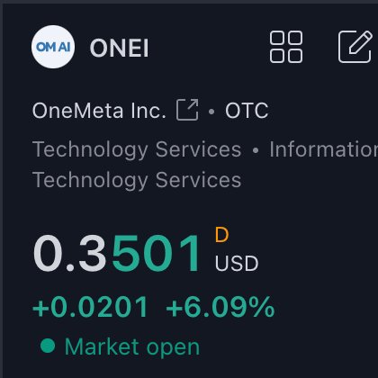 LUCIAPESSA's tweet photo. 🚨 Huge news from $ONEI! OneMeta just dropped a game-changer - VerbumAgentis, an AI platform for real-time, multi-lang convos in 30+ langs with 95% accuracy. Beta testing starts Q1-2025. 🌍

📈 $ONEI at $0.34, up 6% today. Volume surged 5000%, stock up 226%! Analysts see $1.50-$3.00 as VerbumAgentis hits sectors like support, healthcare, e-com, and hospitality. 🔥

🔝 Bullish as $ONEI is set to dominate AI comms with secure, scalable tech. Compliant with SOC2, HIPAA, and GDPR.

📊 Strong uptrend, RSI in positive zone, breakout patterns. $5 target coming soon. 🚀

💡 $ONEI set for exponential growth with VerbumAgentis.

Don’t miss out! 💥

#tommavi #shailenzo $INTC #TrumpInauguration #BBMzansi $TSLA #BiggBossTamil8 $AAPL #zelena $NVDA