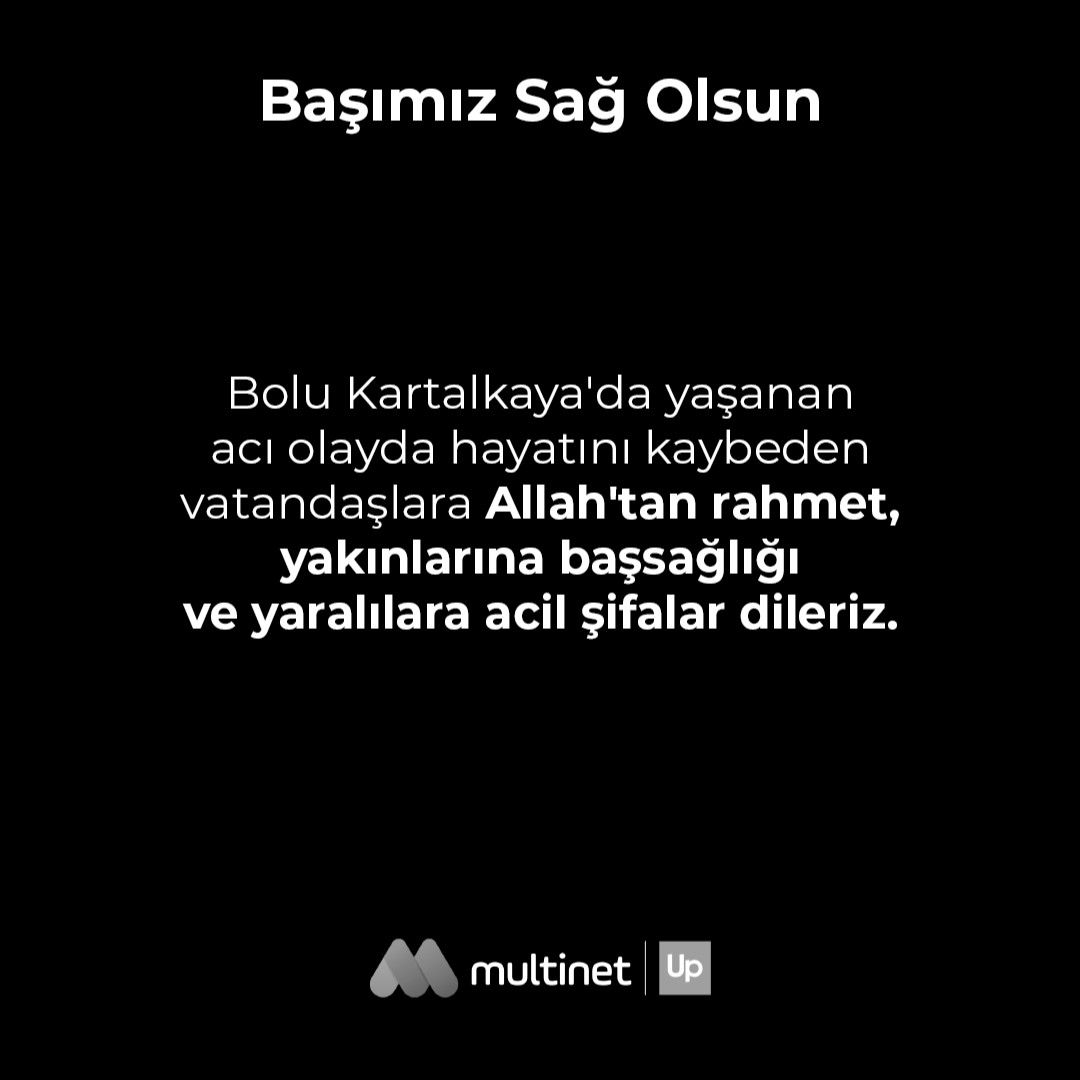 Bolu Kartalkaya'da yaşanan acı olayda hayatını kaybeden vatandaşlara Allah'tan rahmet, yakınlarına başsağlığı ve yaralılara acil şifalar dileriz.