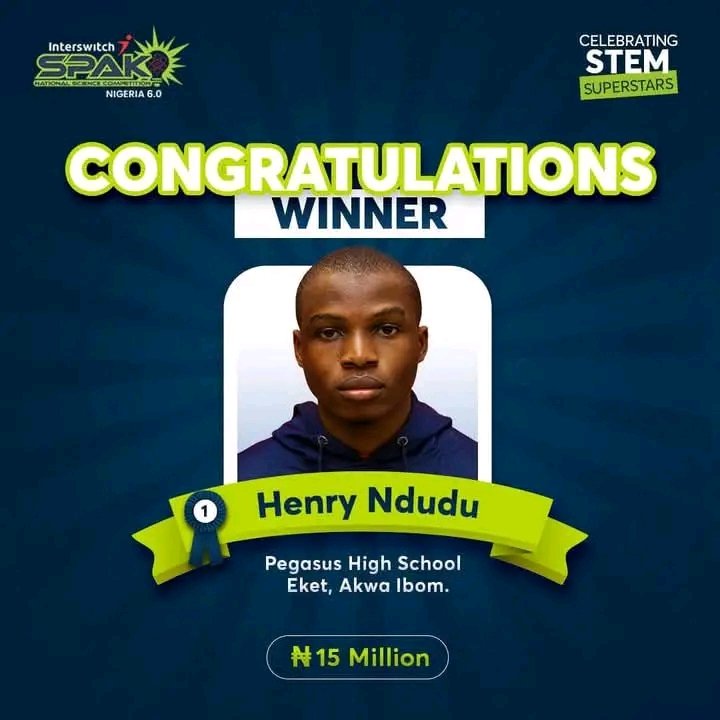 Akwa Ibom State Student Emerges Nigeria's Science King for the Second Time👏

Henry Ekong Ndudu from Pegasus High School, Eket, Akwa Ibom State, has won the InterswitchSPAK 6.0 competition, taking home N15 million, a laptop, and other exciting prizes. 

#AkwaIbomTwitter
