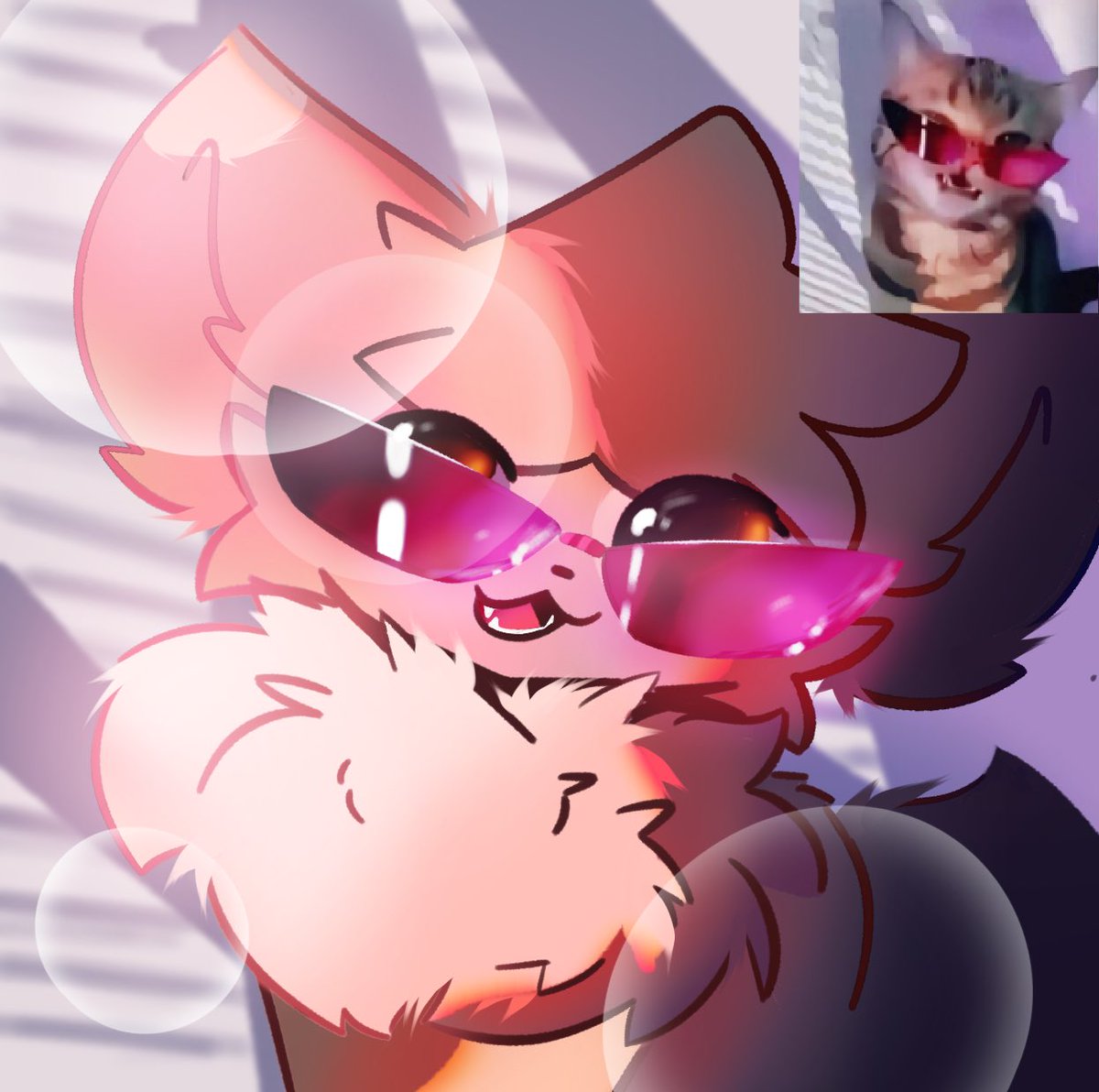 Fluffy eevee in pink glasses with good lighting