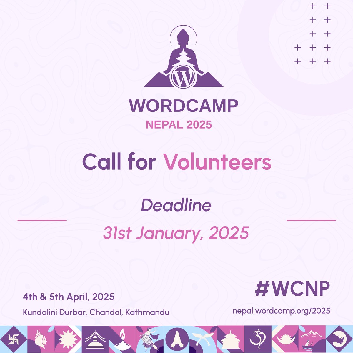 WordCampNP's tweet photo. 🔔 Join the Dream Team for WordCamp Nepal 2025 – 10 Days Left to Apply!

Don’t just attend WordCamp – own the experience by being part of the team.

Apply Now: 
https://t.co/iKyenbcY9K

#WCNP #CallForVolunteers #Volunteer #WordPressCommunity https://t.co/WKHM7DlTEg