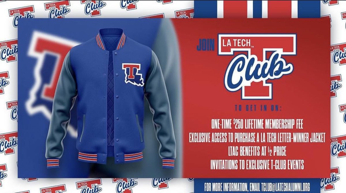 LATechChampRes's tweet photo. Happy #TClubTuesday! Don't forget about all the great perks you receive when you join T-Club. If you are interested in joining, please feel free to reach out to us TODAY!
#BarkLouder https://t.co/rrVCznL8Ap