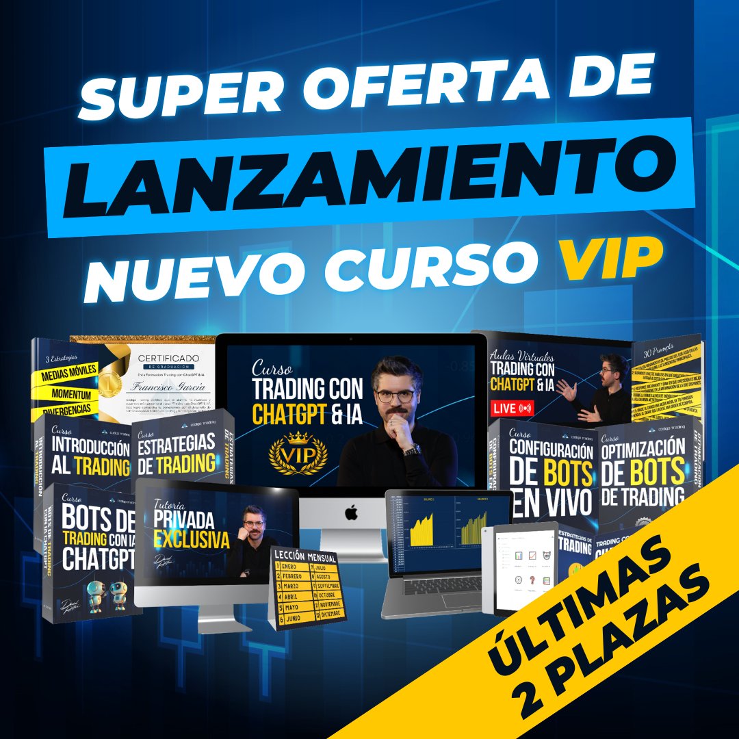 CodigoTrading's tweet photo. ⏳ ¡Quedan solo 2 plazas disponibles con descuento!
👉 https://t.co/OYvWdVpbNR
#TradingVIP #TradingConIA #FormaciónExclusiva #CódigoTrading #TradingAvanzado #InvertirConIA
⚠️ Advertencia: El trading conlleva alto riesgo de pérdida de capital. La información es solo informativa. https://t.co/38DhVynXTt