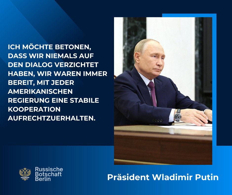🇷🇺 Der russische Präsident Wladimir Putin 

💬 Wir hören die Erklärungen des gewählten US-Präsidenten Donald Trump und der Mitglieder seines Teams, dass sie direkte Kontakte zu Russland wiederherstellen möchten, die von der scheidenden Regierung und nicht auf unsere Initiative