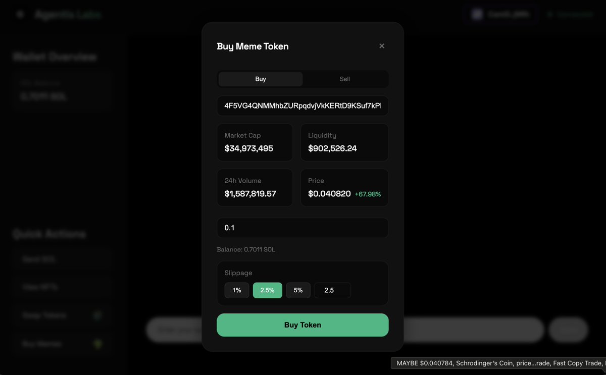 AgentisLab's tweet photo. We are integrating the @sendaifun agent-kit into the Agentis assistant interface

You will soon be able to orchestrate a myriad of actions on-chain from one DefAi supersuite https://t.co/eiA0C4Fg5G