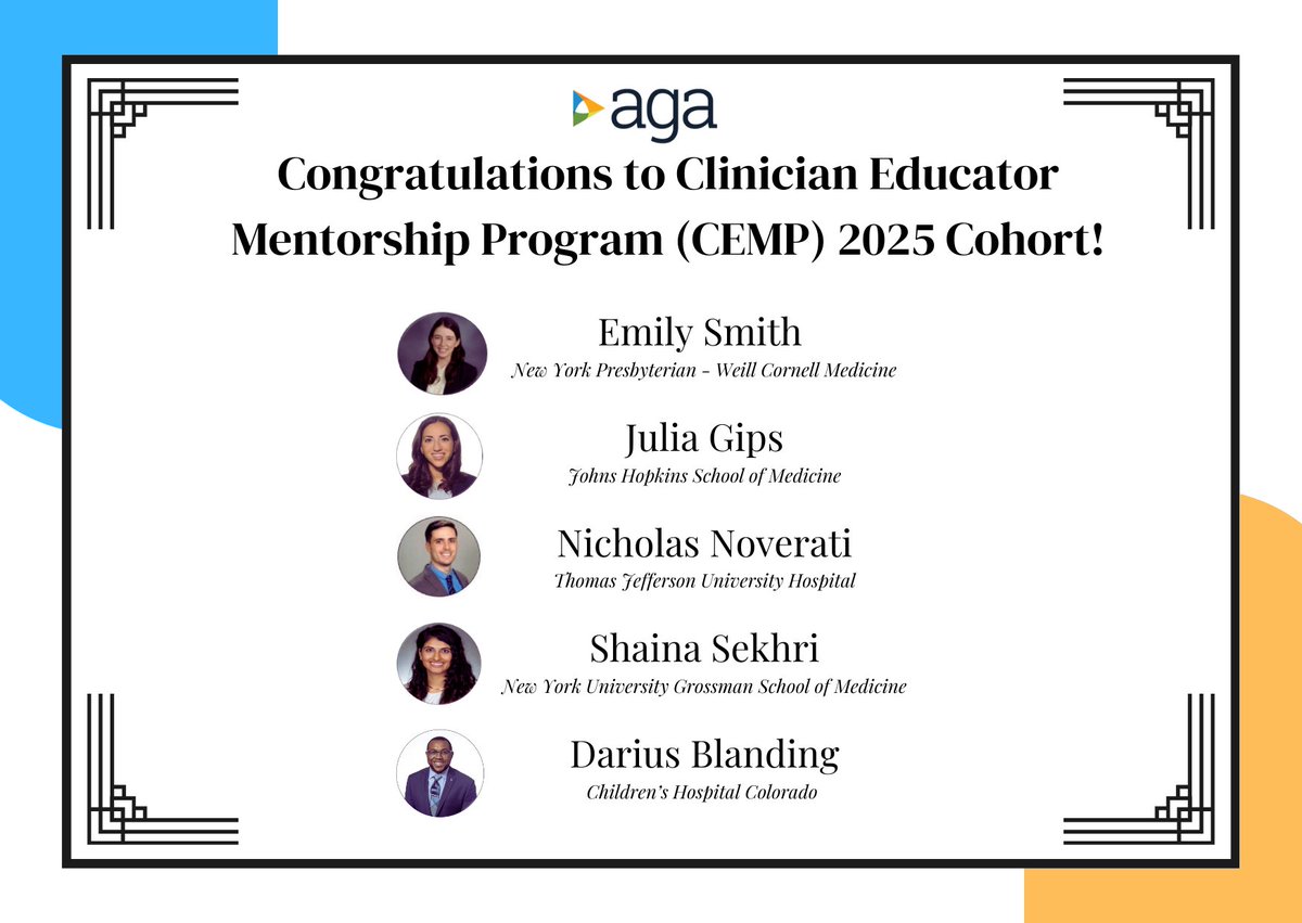 Adam Mikolajczyk (@adammikmd) on Twitter photo Please join us in congratulating the five fellows selected to participate in the second annual <a href="/AmerGastroAssn/">American Gastroenterological Association (AGA)</a> Academy of Educator’s Clinician Educator Mentorship Program!🎉 The future of #meded in #GITwitter #livertwitter is🔆! Please join us in congratulating the five fellows selected to participate in the second annual <a href="/AmerGastroAssn/">American Gastroenterological Association (AGA)</a> Academy of Educator’s Clinician Educator Mentorship Program!🎉 The future of #meded in #GITwitter #livertwitter is🔆!