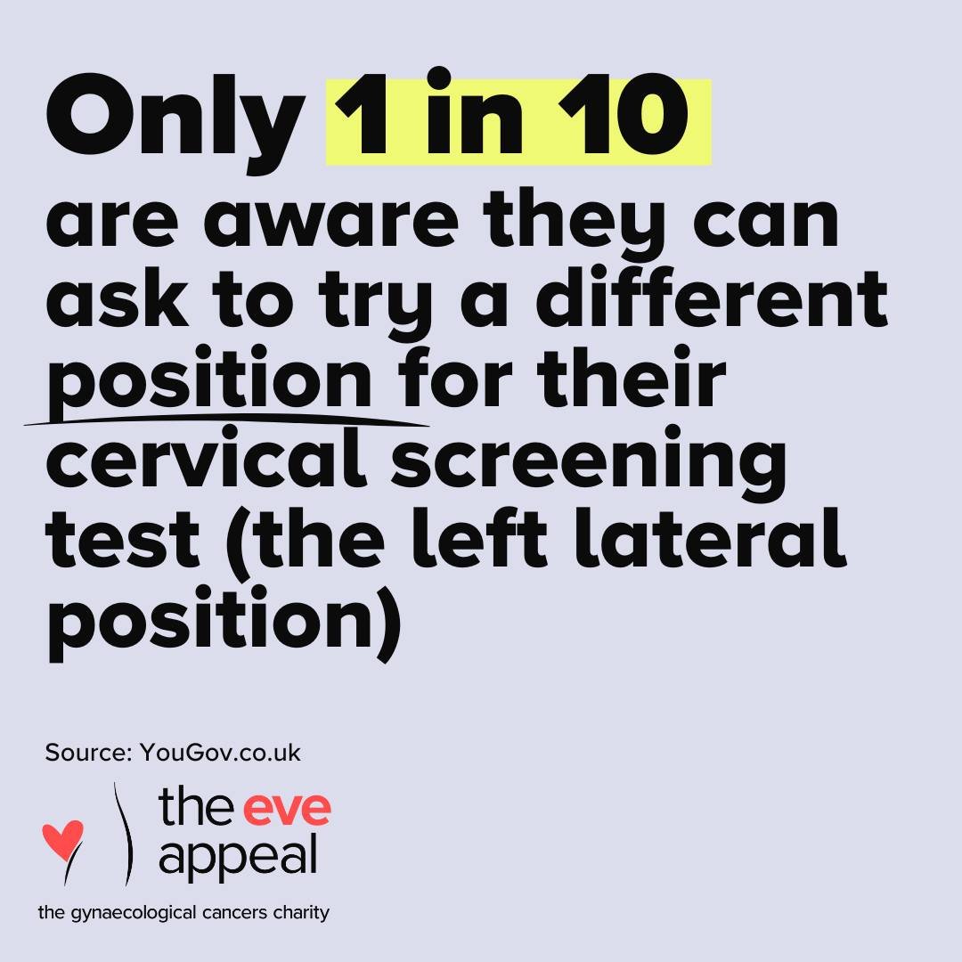 Cervical screening tests aren’t always easy.

During #CervicalCancerPreventionWeek, The Eve Appeal are sharing tips and adaptations that you can ask for to make your appointment more comfortable: eveappeal.org.uk/.../what-adjus…