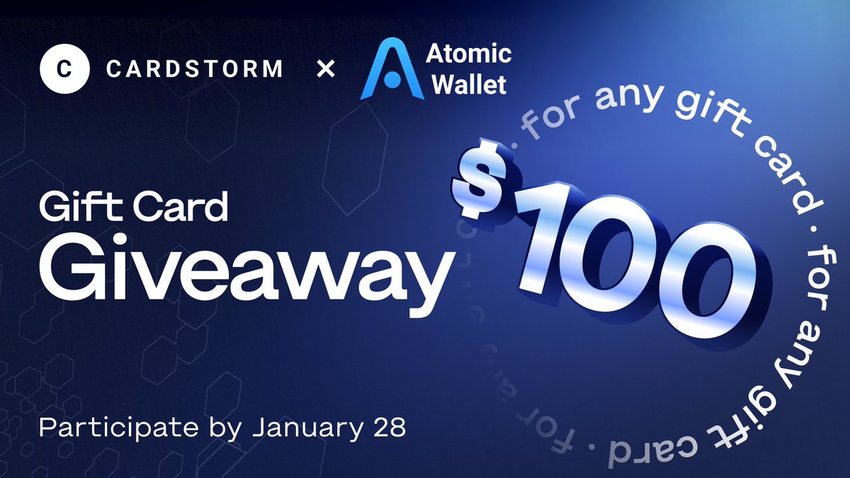 Cardstormio's tweet photo. Join the Atomic Wallet x Cardstorm giveaway now!

Your ideas + our contest = real prizes! We are teaming up to bring you an exciting giveaway where your creativity could score you gift cards worth up to $100.

How to enter:

1️⃣ Follow @AtomicWallet and @Cardstormio on Twitter.
2️⃣ Like and retweet this post.
3️⃣ Tag 3 friends in the comments + tell us which coin you’d love to see on our platforms and why. More comments mean a bigger chance to win!

Prizes:
🏆 1st Place: $100 gift card
🥈 2nd & 3rd Places: $20 gift cards each

📢 Results will be announced on January 28, and winners will be chosen randomly.

Don’t wait - share your vision, tag your crew, and make your mark!

#Giveaway #Crypto