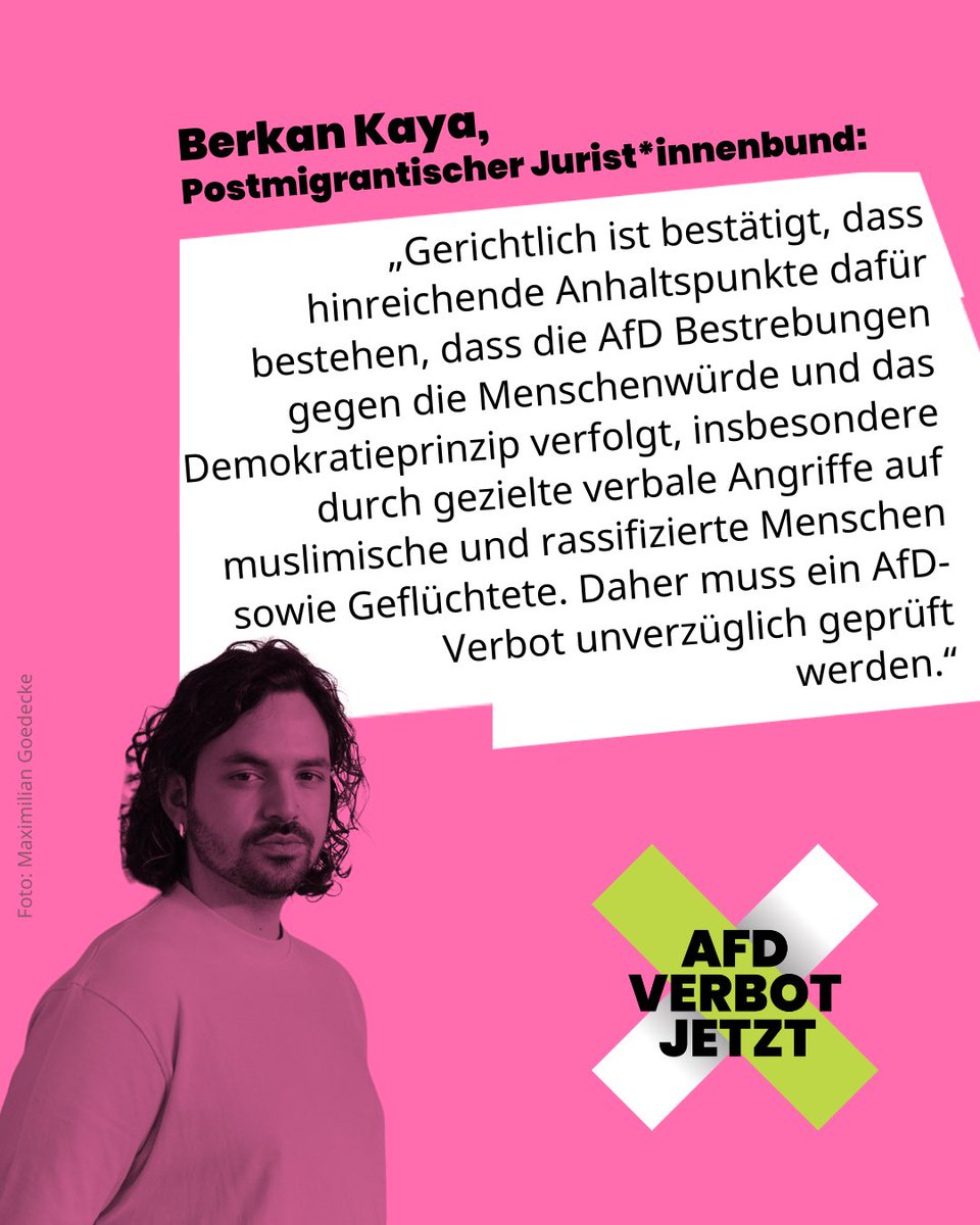 AfD-Verbot Jetzt! (@afdverbot_jetzt) on Twitter photo <a href="/pmjb_official/">Postmigrantischer Jurist*innenbund</a> fordert als eine von über 60 Bündnisorganisationen die Abgeordneten im Bundestag dazu auf, kommende Woche endlich ihr JA! zum Verbotsantrag zu geben – und damit dem Faschismus ein NEIN! zu erteilen 🩷✊
#AfDVerbotJetzt
Zur PM: afd-verbot.jetzt/de/presse <a href="/pmjb_official/">Postmigrantischer Jurist*innenbund</a> fordert als eine von über 60 Bündnisorganisationen die Abgeordneten im Bundestag dazu auf, kommende Woche endlich ihr JA! zum Verbotsantrag zu geben – und damit dem Faschismus ein NEIN! zu erteilen 🩷✊
#AfDVerbotJetzt
Zur PM: afd-verbot.jetzt/de/presse