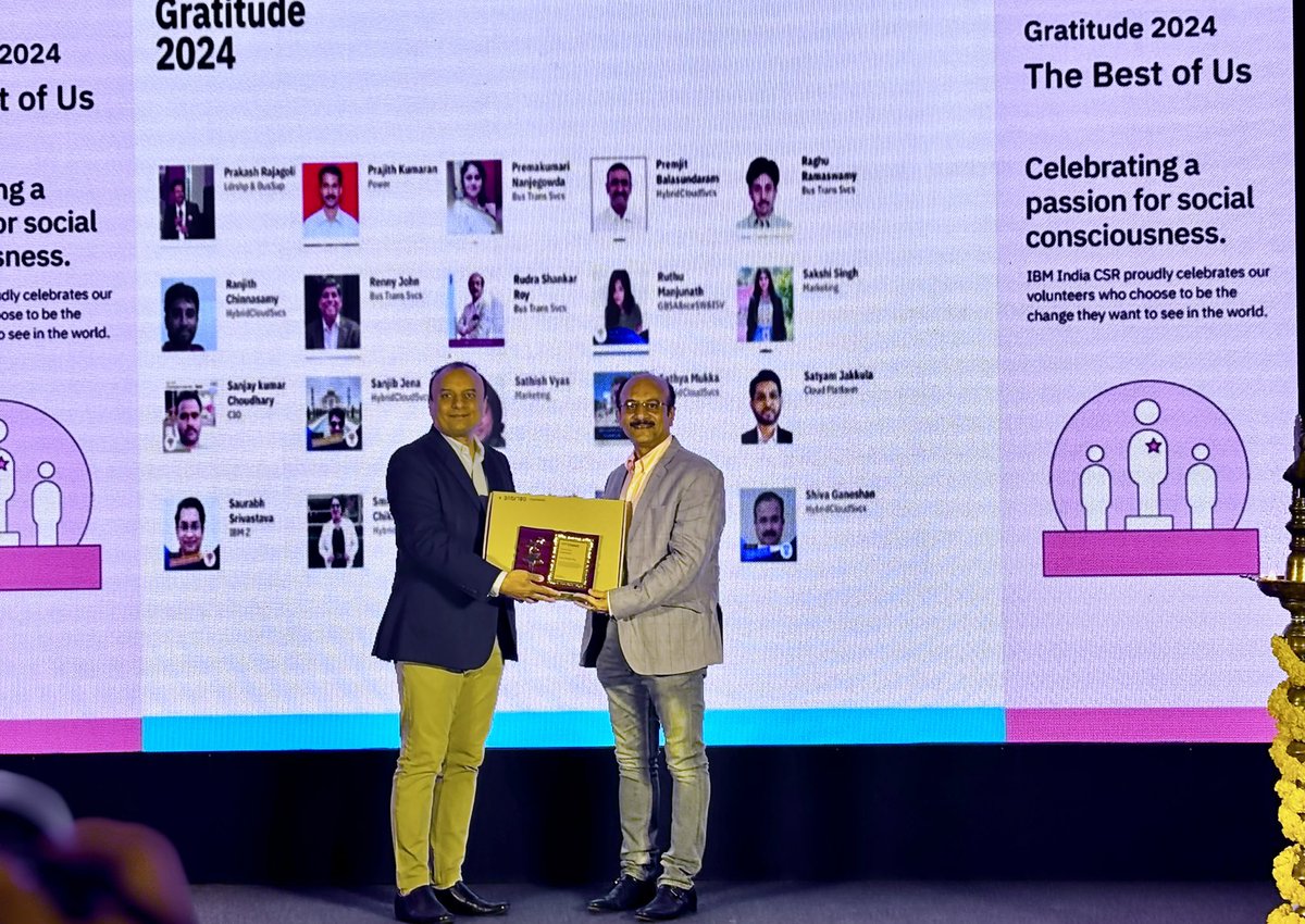 rudrasroy's tweet image. 4th consecutive years in a row where my #IBMImpact #CSR #volunteering activities &amp;amp; #contributions were recognised by #IBM 🙏 I’m proud #IBMer 🙏
Thank you @IBM , @ibm_in &amp;amp;  @ibmconsulting #leadership team for your support &amp;amp; recognising me as one of the #top #contributors in 2024