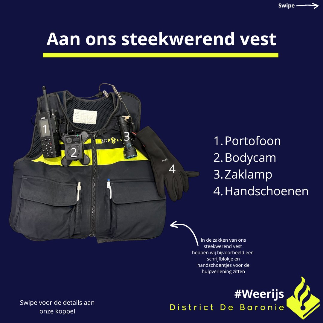 POL_Weerijs's tweet photo. Het politieuniform
Wat dragen wij allemaal met ons mee als we in uniform de straat op gaan? Dat laten we je graag zien! Swipe door de plaatjes om de details te zien.
#politie #politiewerk #uniform #wapen #pepperspray #stroomstootwapen #portofoon #handboeien https://t.co/QRYTTqoQ9Z