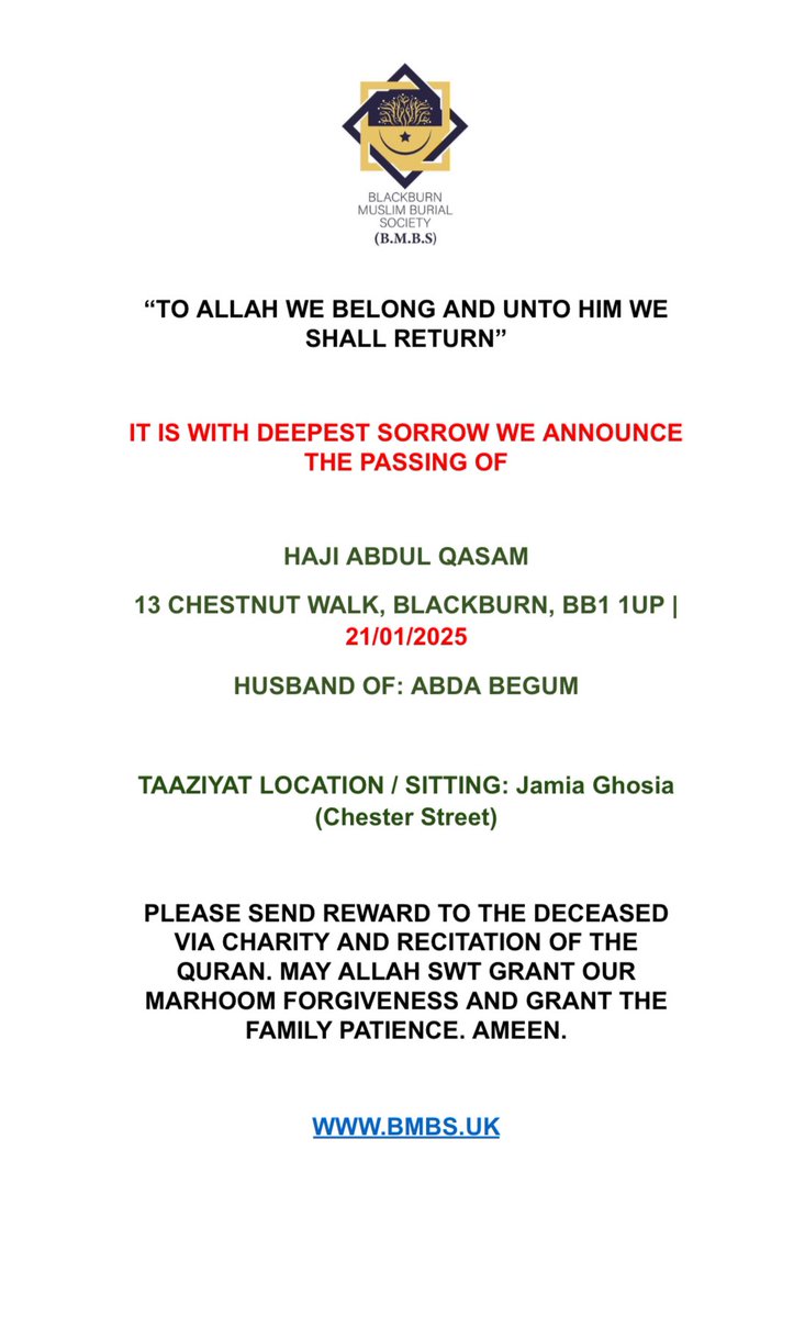 Blackburn Muslim Burial Society tweet media