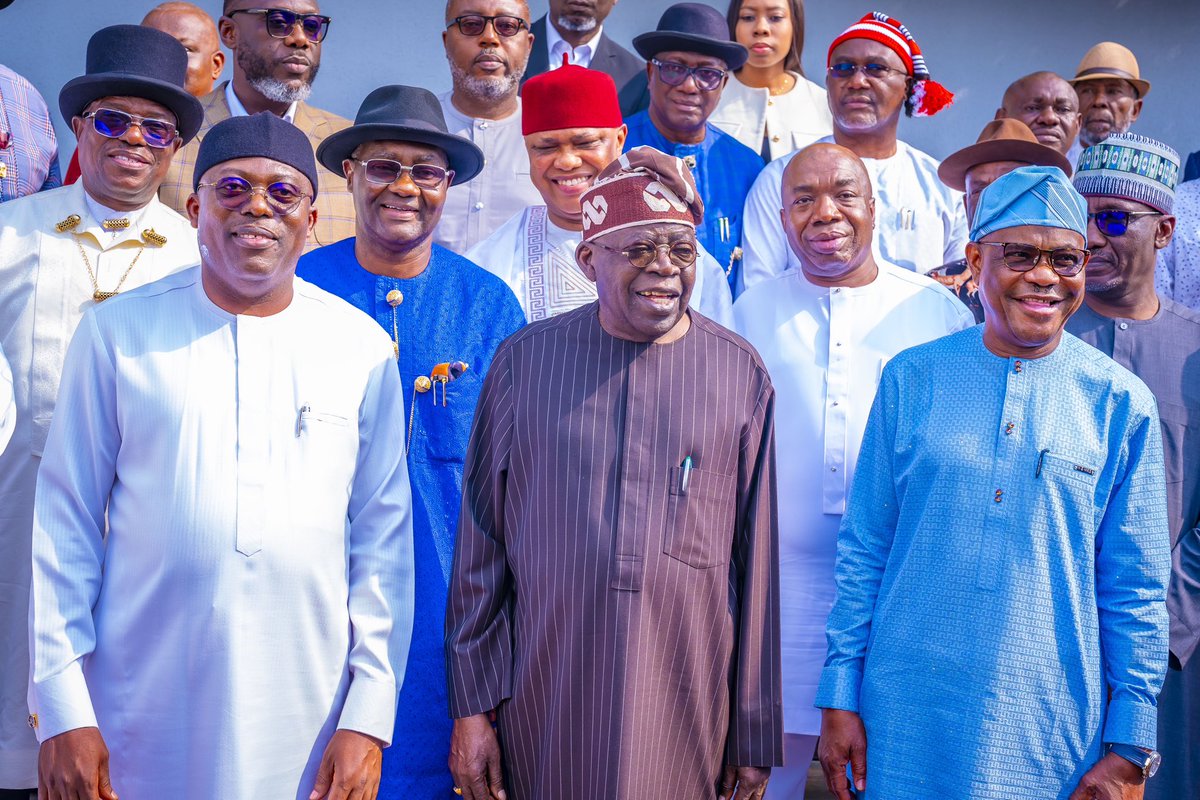 DOlusegun's tweet photo. President Bola Ahmed Tinubu meets with the Governor Fubara, HM Nyesom Wike and Ogoni leaders at the State House. https://t.co/DlQL1sKuGD