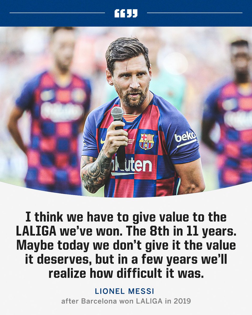 ESPNFC's tweet photo. Lionel Messi said this after Barcelona won LALIGA in 2019 😦

The club has only won one league since then and currently sit third in the table 📉 https://t.co/9iACrJkvvE