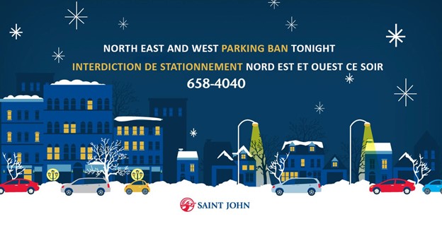 ❄️🚗❄️ Attention motorists:

An overnight parking ban has been declared for the North, East and West areas in the City effective midnight this evening Tuesday, January 21, through to 7 a.m. tomorrow morning Wednesday, January 22.

saintjohn.ca/en/news-and-no…