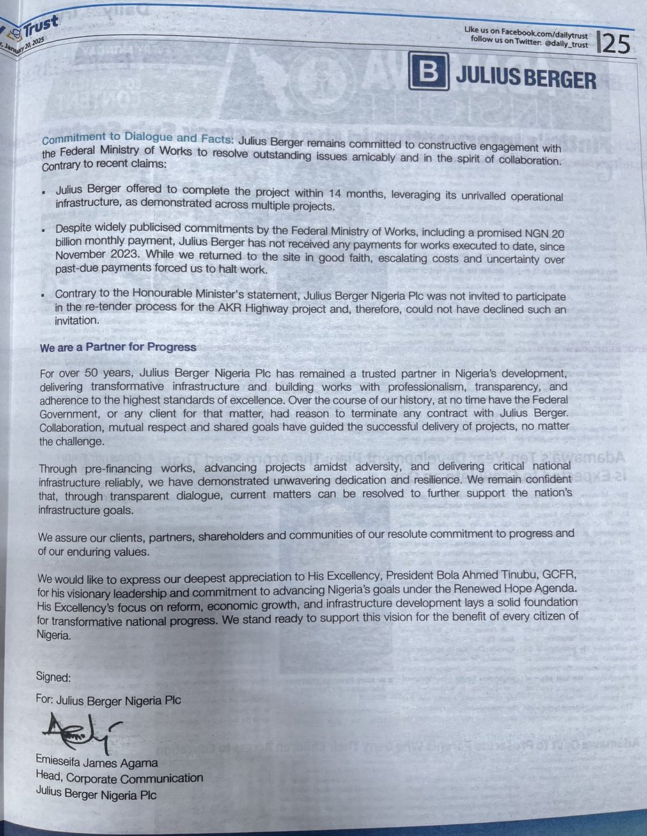 TheAloSetofunmi's tweet photo. On Abuja-Kaduna-Zaria-Kano Road Project, Julius Berger has this to say: https://t.co/d1SfGOAWJb