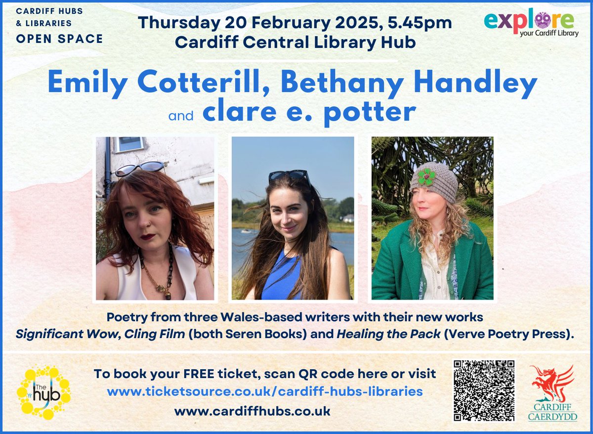 Llyfrgelloedd Caerdydd - Cardiff Libraries (@cdflibraries) on Twitter photo We have a great poetry line-up on 20th February, with rising stars <a href="/Bethany1Handley/">Bethany Handley</a> and <a href="/_EmilyLC/">Emily Cotterill</a> joined by award-winning poet <a href="/clare_potter/">clare e. potter</a>.
Book a free ticket today: tinyurl.com/yrcxyc5e
<a href="/cardiff_hub/">Cardiff Central Library Hub</a> We have a great poetry line-up on 20th February, with rising stars <a href="/Bethany1Handley/">Bethany Handley</a> and <a href="/_EmilyLC/">Emily Cotterill</a> joined by award-winning poet <a href="/clare_potter/">clare e. potter</a>.
Book a free ticket today: tinyurl.com/yrcxyc5e
<a href="/cardiff_hub/">Cardiff Central Library Hub</a>